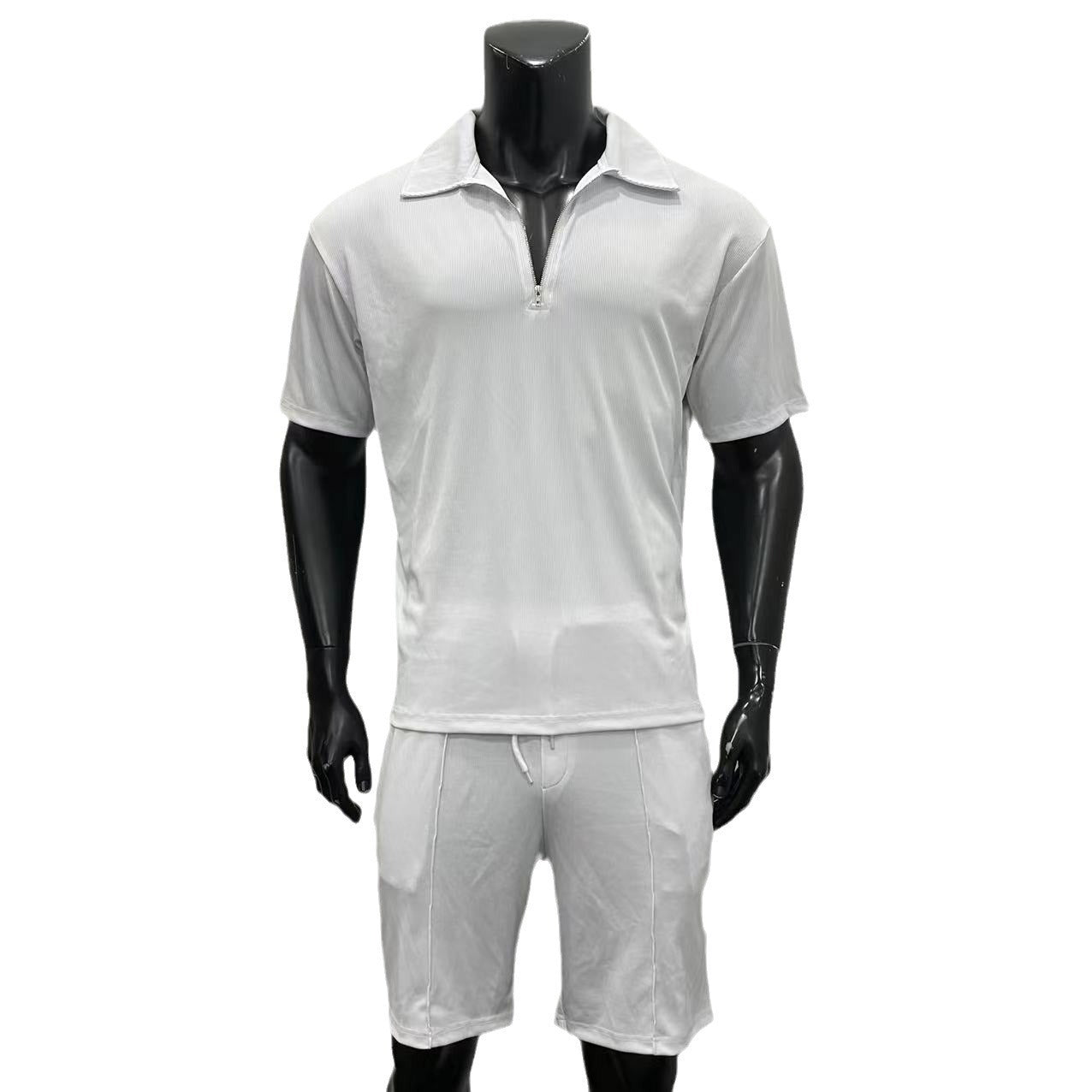 Casual Short Sleeve Drawstring Shorts Men's Set